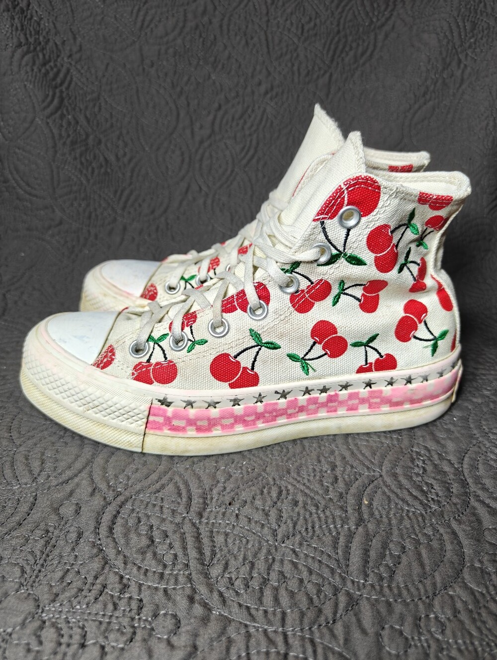 Converse All Star Platform Cherries Custom Sole Sneakers Shoes Women's 7, Mens 5
